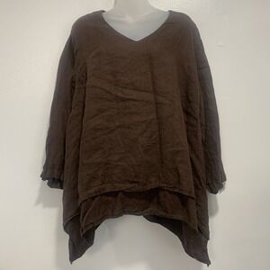 La FIXSUN Linen Tunic Shirt Top Brown Oversized 100% LINEN Preshrunk - Size 1X